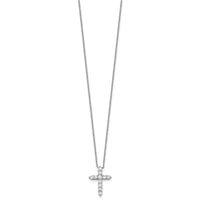 SS Rhodium-plated CZ April Birthstone Cross 16in w/2in ext Necklace