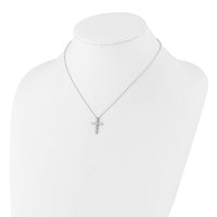 SS Rhodium-plated CZ April Birthstone Cross 16in w/2in ext Necklace