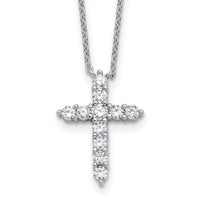 SS Rhodium-plated CZ April Birthstone Cross 16in w/2in ext Necklace