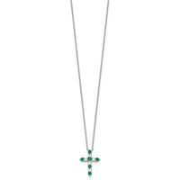 SS Rhodium-plated Green CZ May Birthstone Cross w/2in ext Necklace