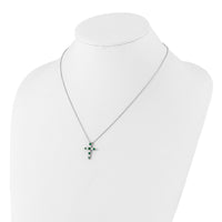 SS Rhodium-plated Green CZ May Birthstone Cross w/2in ext Necklace