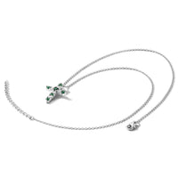 SS Rhodium-plated Green CZ May Birthstone Cross w/2in ext Necklace