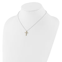 SS Rhodium-plated Yellow CZ Nov Birthstone Cross w/2in ext Necklace