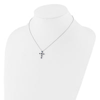 SS Rhodium-plated Dark Blue CZ Sept Birthstone Cross w/2in ext Necklace