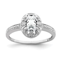 Sterling Silver Rhodium-plated Diam. & White Topaz Ring