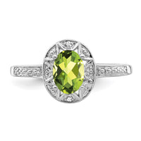 Sterling Silver Rhodium-plated Diam. & Peridot Ring