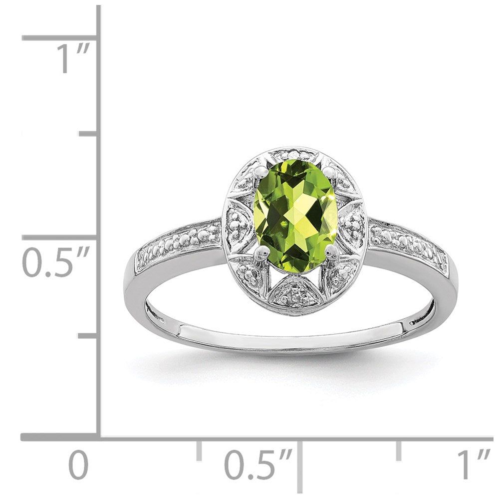 Sterling Silver Rhodium-plated Diam. & Peridot Ring