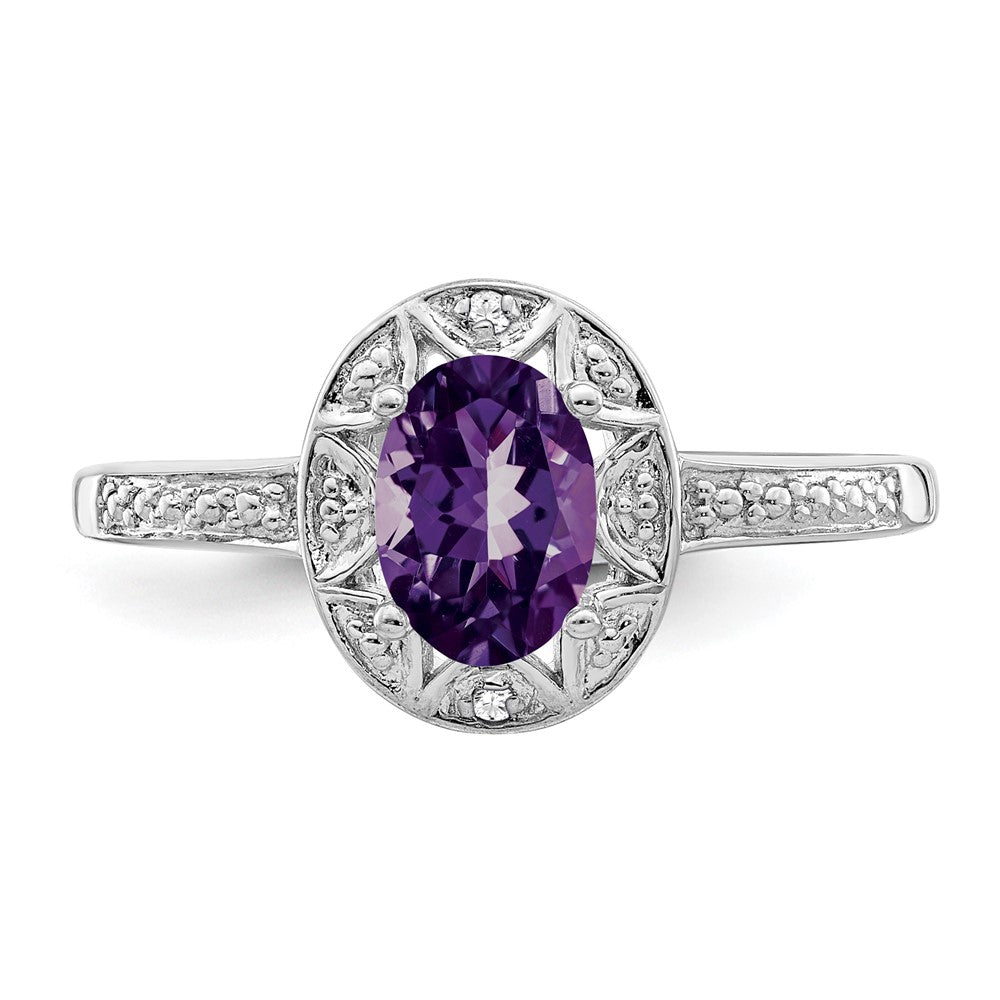 Sterling Silver Rhodium-plated Diam. & Amethyst Ring