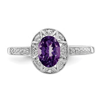 Sterling Silver Rhodium-plated Diam. & Amethyst Ring