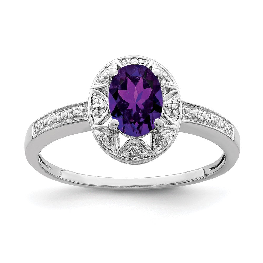 Sterling Silver Rhodium-plated Diam. & Amethyst Ring