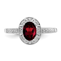 Sterling Silver Rhodium-plated Diam. & Garnet Ring