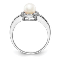 Sterling Silver Rhodium-plated Diam. & FW Cultured Pearl Ring