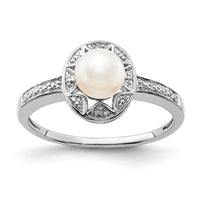 Sterling Silver Rhodium-plated Diam. & FW Cultured Pearl Ring