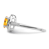 Sterling Silver Rhodium-plated Diam. & Citrine Ring