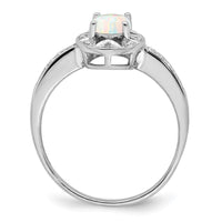 Sterling Silver Rhodium-plated Diam. & Created Opal Ring