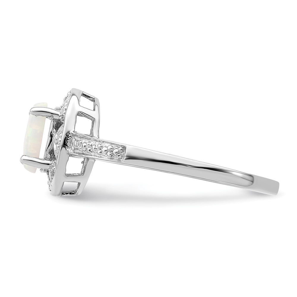 Sterling Silver Rhodium-plated Diam. & Created Opal Ring