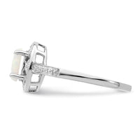 Sterling Silver Rhodium-plated Diam. & Created Opal Ring