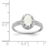 Sterling Silver Rhodium-plated Diam. & Created Opal Ring