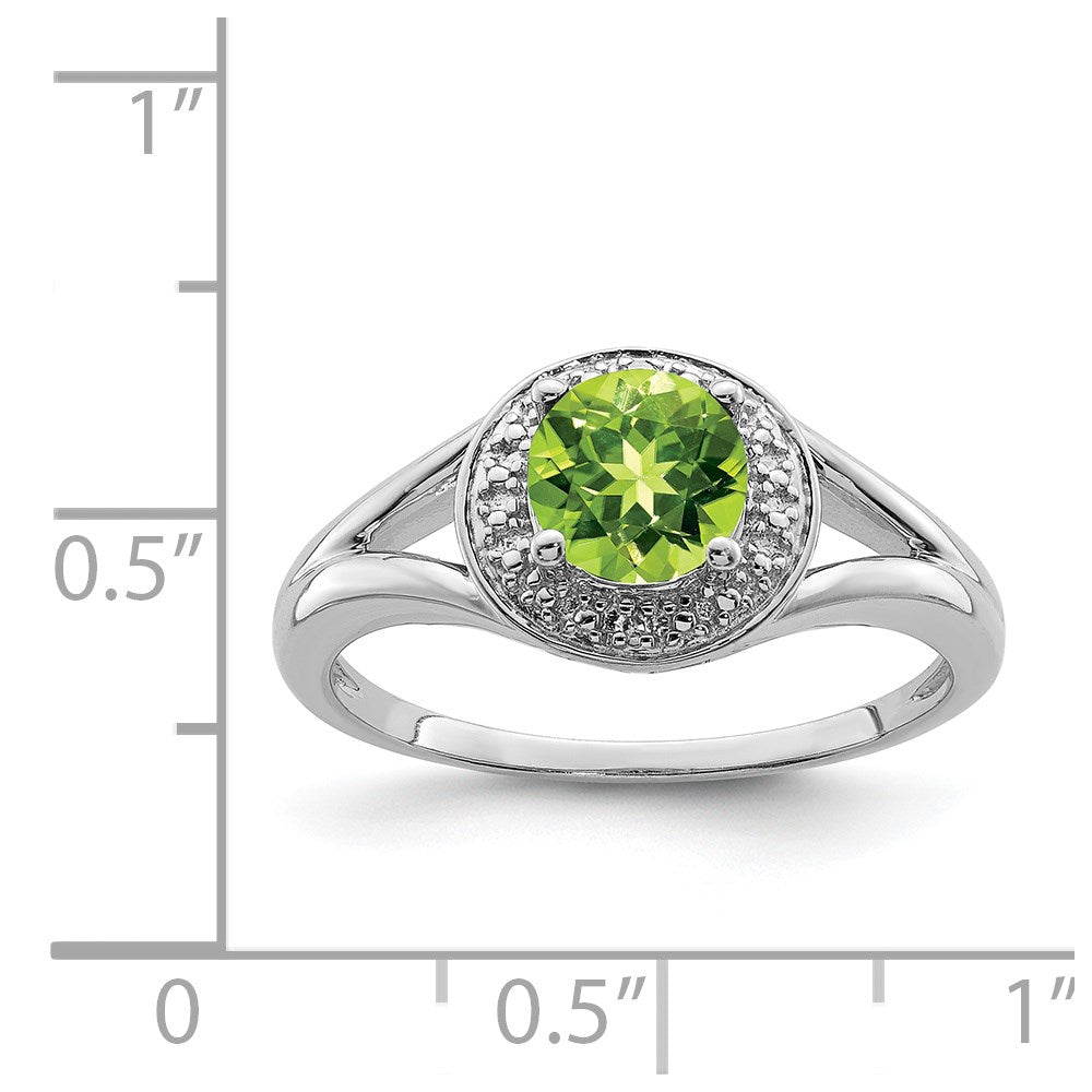 Sterling Silver Rhodium-plated Diam. & Peridot Ring
