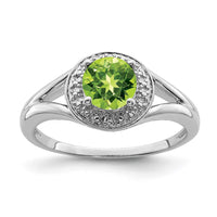 Sterling Silver Rhodium-plated Diam. & Peridot Ring