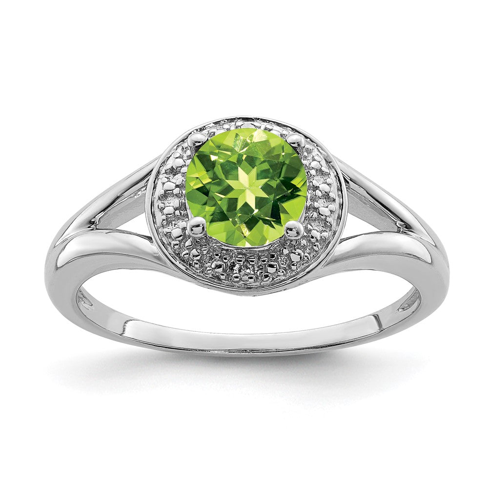 Sterling Silver Rhodium-plated Diam. & Peridot Ring