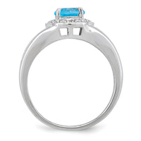 Sterling Silver Rhodium-plated Diam. & Blue Topaz Ring