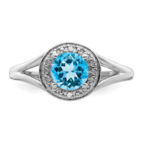 Sterling Silver Rhodium-plated Diam. & Blue Topaz Ring