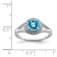 Sterling Silver Rhodium-plated Diam. & Blue Topaz Ring