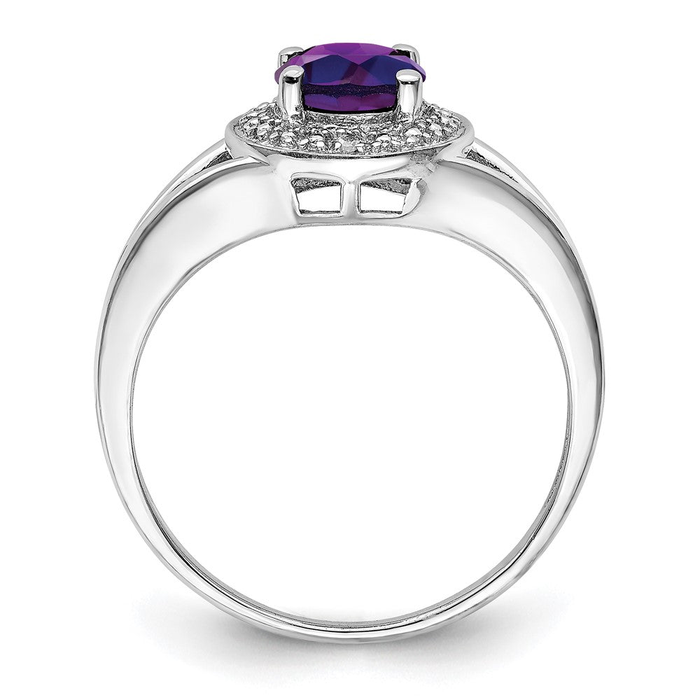 Sterling Silver Rhodium-plated Diam. & Amethyst Ring