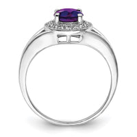 Sterling Silver Rhodium-plated Diam. & Amethyst Ring
