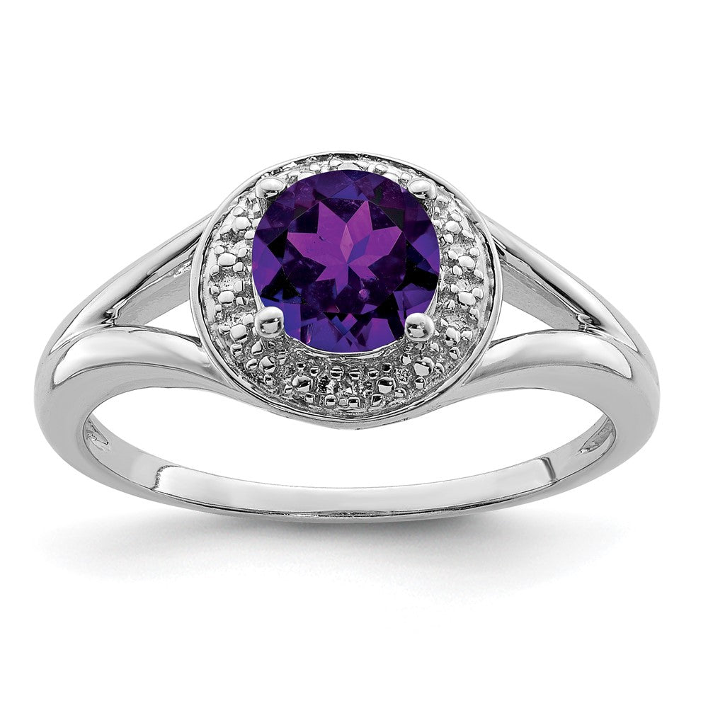 Sterling Silver Rhodium-plated Diam. & Amethyst Ring