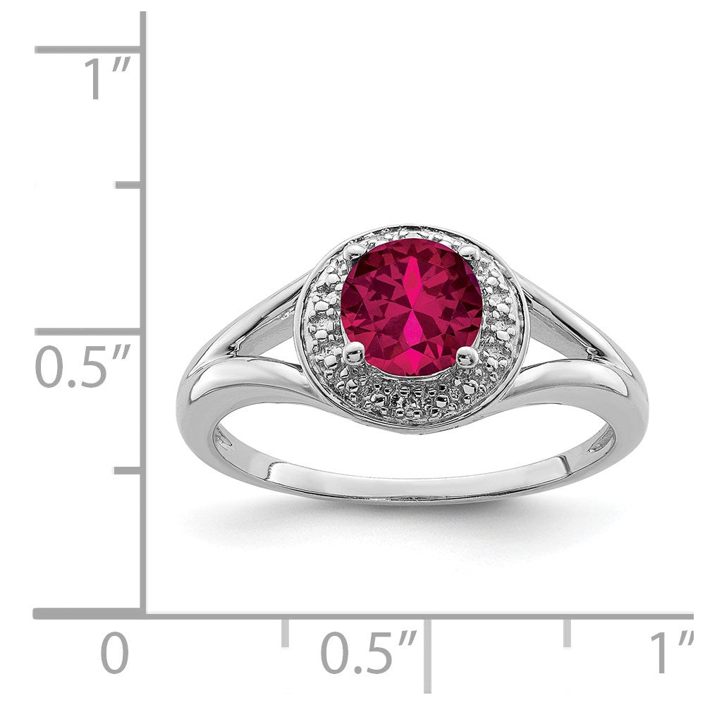 Sterling Silver Rhodium-plated Diam. & Created Ruby Ring