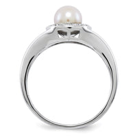 Sterling Silver Rhodium-plated Diam. & FW Cultured Pearl Ring