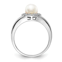 Sterling Silver Rhodium-plated Diam. & FW Cultured Pearl Ring