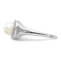 Sterling Silver Rhodium-plated Diam. & FW Cultured Pearl Ring