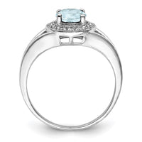 Sterling Silver Rhodium-plated Diam. & Aquamarine Ring