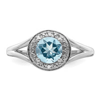 Sterling Silver Rhodium-plated Diam. & Aquamarine Ring