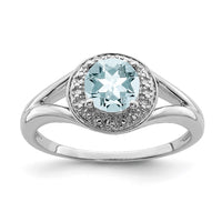 Sterling Silver Rhodium-plated Diam. & Aquamarine Ring