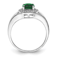 Sterling Silver Rhodium-plated Diam. & Created Emerald Ring