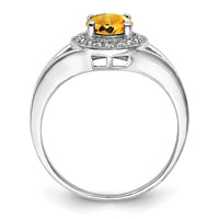 Sterling Silver Rhodium-plated Diam. & Citrine Ring