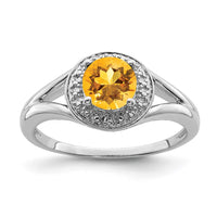 Sterling Silver Rhodium-plated Diam. & Citrine Ring