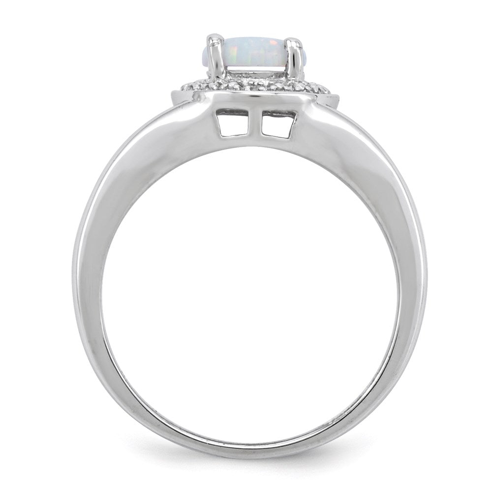 Sterling Silver Rhodium-plated Diam. & Created Opal Ring