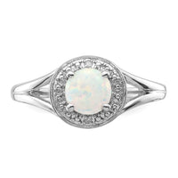 Sterling Silver Rhodium-plated Diam. & Created Opal Ring
