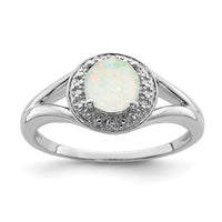 Sterling Silver Rhodium-plated Diam. & Created Opal Ring