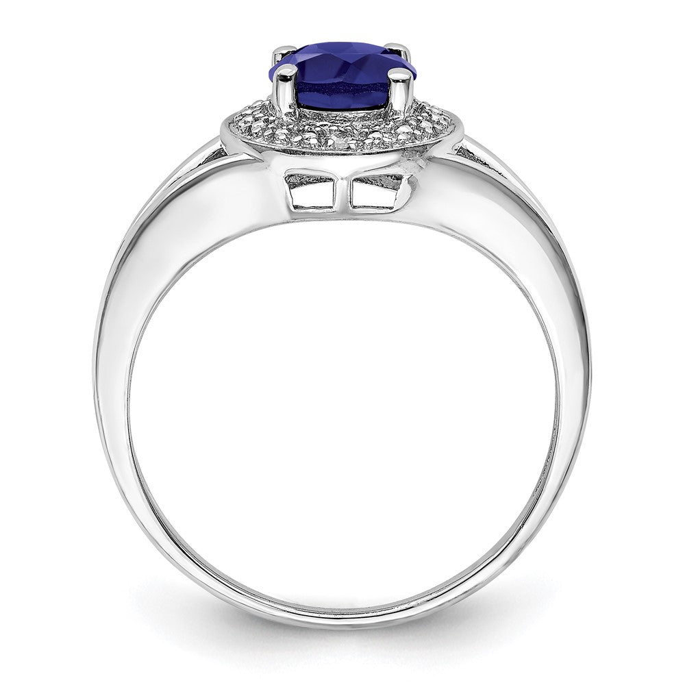 Sterling Silver Rhodium-plated Diam. & Created Sapphire Ring