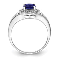 Sterling Silver Rhodium-plated Diam. & Created Sapphire Ring