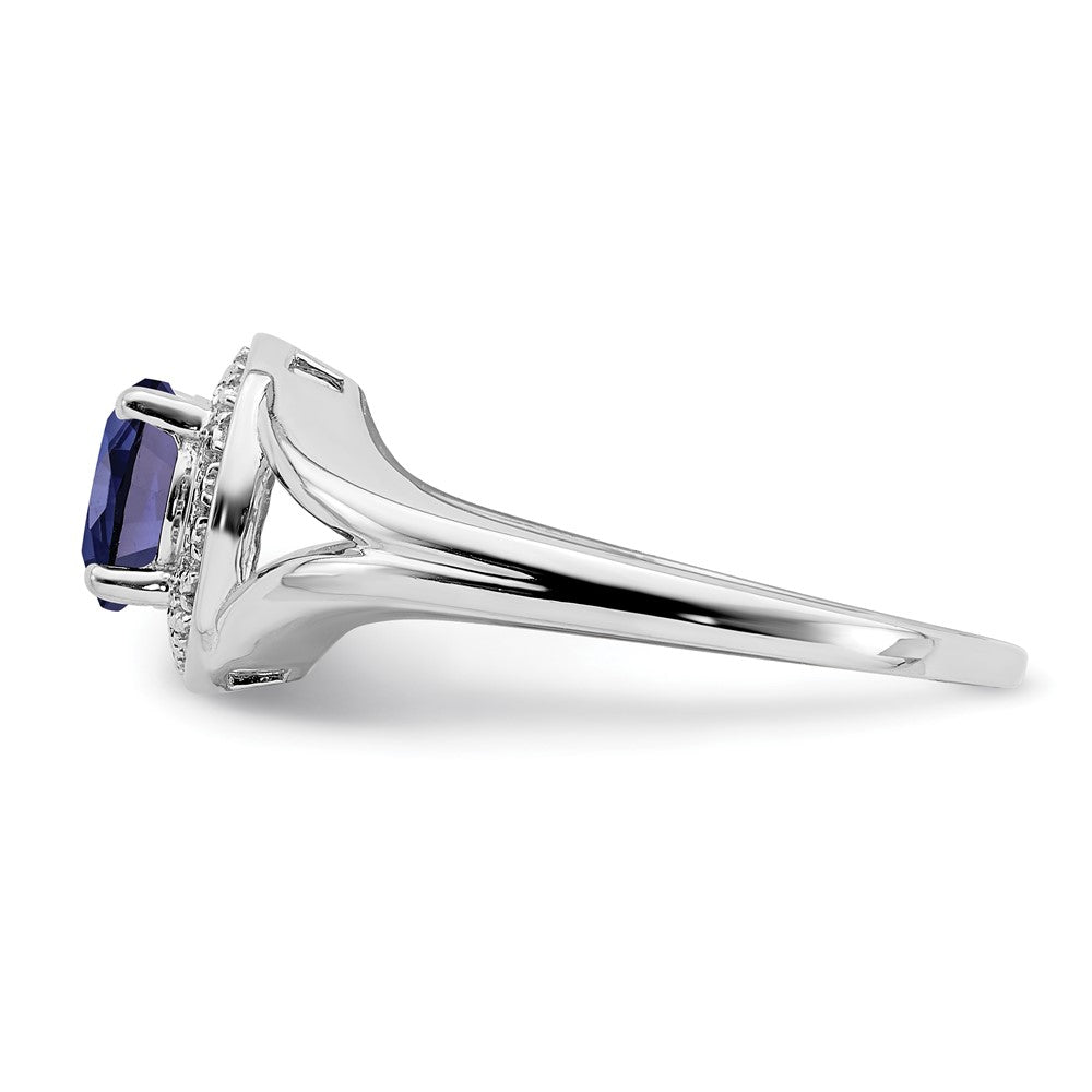 Sterling Silver Rhodium-plated Diam. & Created Sapphire Ring