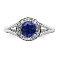 Sterling Silver Rhodium-plated Diam. & Created Sapphire Ring