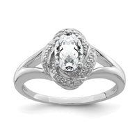 Sterling Silver Rhodium-plated Diam. & White Topaz Ring