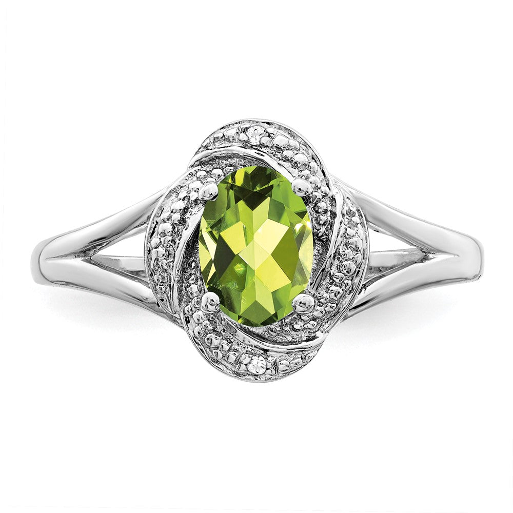 Sterling Silver Rhodium-plated Diam. & Peridot Ring